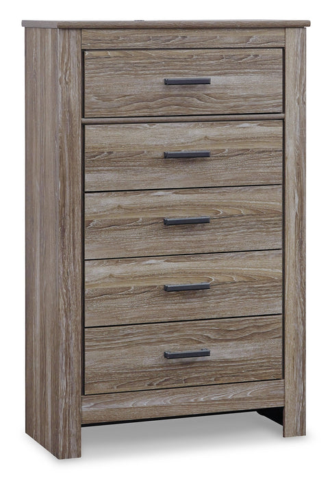 Zelen Full Panel Bed with Mirrored Dresser, Chest and 2 Nightstands Tuscaloosa Furniture Outlet