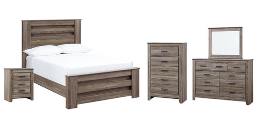 Zelen Full Panel Bed with Mirrored Dresser, Chest and Nightstand Tuscaloosa Furniture Outlet