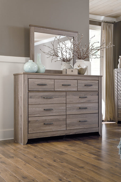 Zelen Full Panel Bed with Mirrored Dresser Tuscaloosa Furniture Outlet