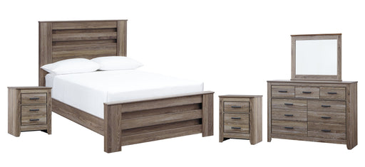 Zelen Full Panel Bed with Mirrored Dresser and 2 Nightstands Tuscaloosa Furniture Outlet