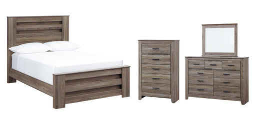 Zelen Full Panel Bed with Mirrored Dresser and Chest Tuscaloosa Furniture Outlet