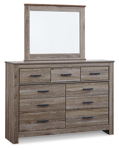 Zelen Full Panel Headboard with Mirrored Dresser, Chest and 2 Nightstands Tuscaloosa Furniture Outlet