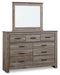 Zelen Full Panel Headboard with Mirrored Dresser, Chest and 2 Nightstands Tuscaloosa Furniture Outlet