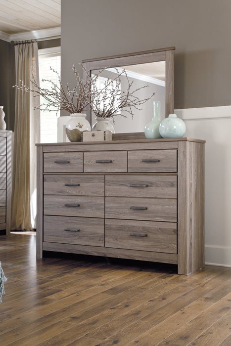 Zelen Full Panel Headboard with Mirrored Dresser, Chest and 2 Nightstands Tuscaloosa Furniture Outlet