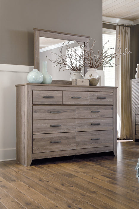 Zelen Full Panel Headboard with Mirrored Dresser and 2 Nightstands Tuscaloosa Furniture Outlet