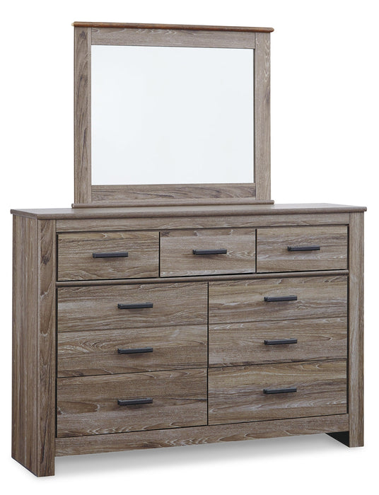 Zelen King Panel Bed with Mirrored Dresser Tuscaloosa Furniture Outlet