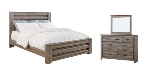 Zelen King Panel Bed with Mirrored Dresser Tuscaloosa Furniture Outlet