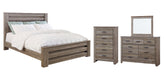 Zelen King Panel Bed with Mirrored Dresser and Chest Tuscaloosa Furniture Outlet