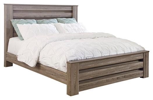 Zelen King Panel Bed with Mirrored Dresser and Chest Tuscaloosa Furniture Outlet