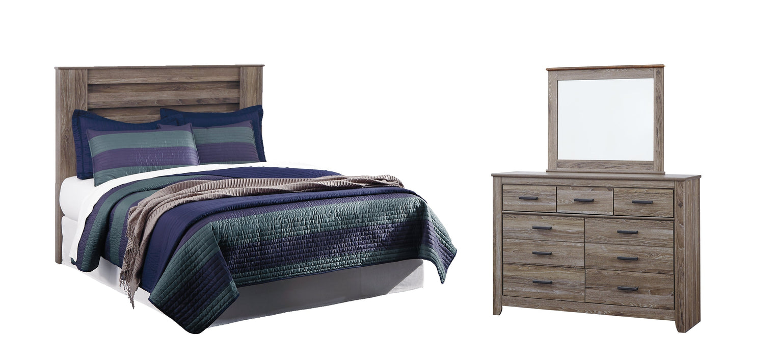 Zelen Queen/Full Panel Headboard with Mirrored Dresser Tuscaloosa Furniture Outlet