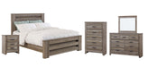 Zelen Queen Panel Bed with Mirrored Dresser, Chest and Nightstand Tuscaloosa Furniture Outlet