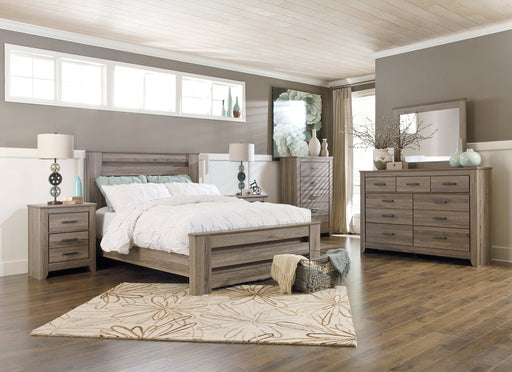 Zelen Queen Panel Bed with Mirrored Dresser, Chest and Nightstand Tuscaloosa Furniture Outlet