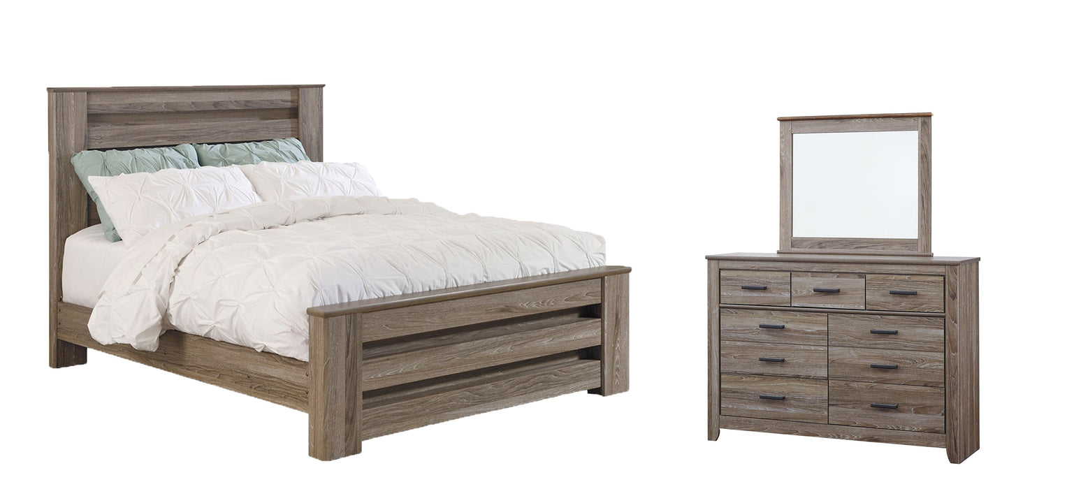 Zelen Queen Panel Bed with Mirrored Dresser Tuscaloosa Furniture Outlet