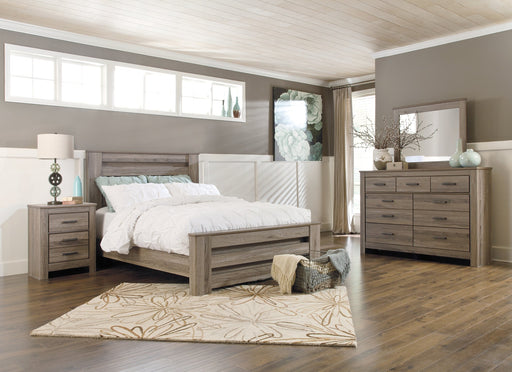 Zelen Queen Panel Bed with Mirrored Dresser and Nightstand Tuscaloosa Furniture Outlet