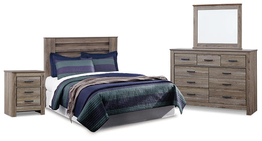 Zelen Queen Panel Headboard with Mirrored Dresser and Nightstand Tuscaloosa Furniture Outlet