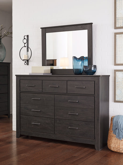 Brinxton King/California King Panel Headboard with Mirrored Dresser, Chest and Nightstand