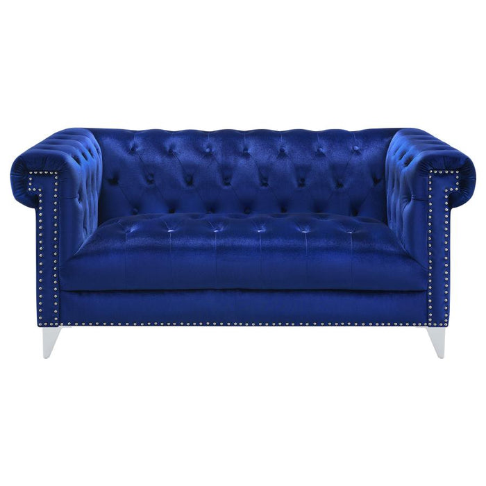 Bleker Tufted Tuxedo Arm Loveseat Blue