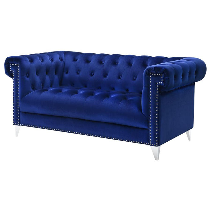 Bleker Tufted Tuxedo Arm Loveseat Blue