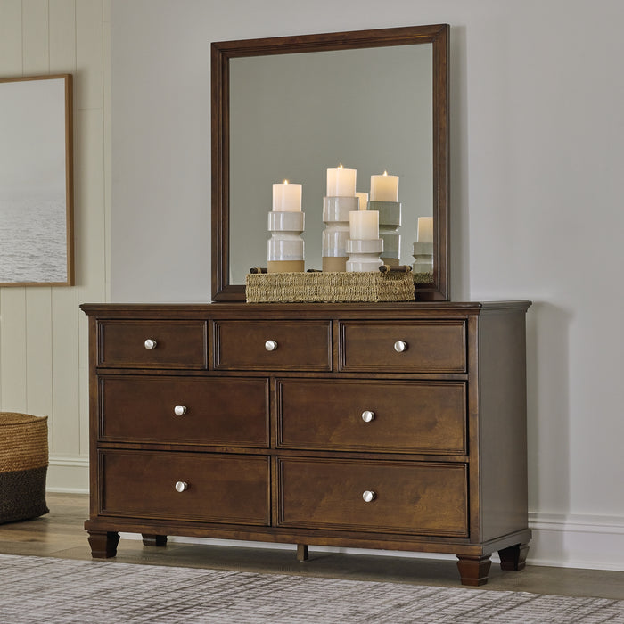 Danabrin Full Panel Bed with Mirrored Dresser and Chest