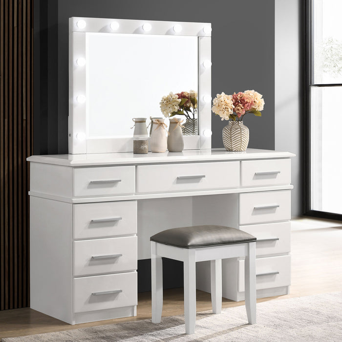 Felicity 9-drawer Vanity Table Lighted Mirror Glossy White