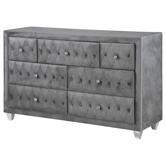 Deanna 7-drawer Upholstered Dresser Grey