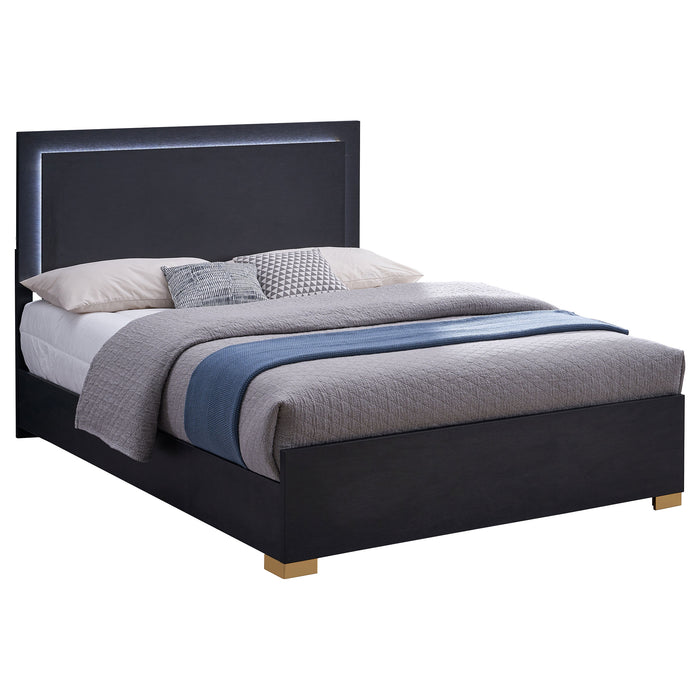 Marceline Wood Full LED Panel Bed Black