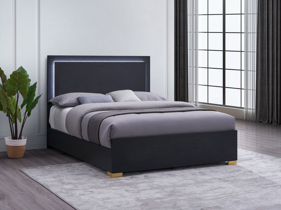 Marceline Wood Eastern King LED Panel Bed Black