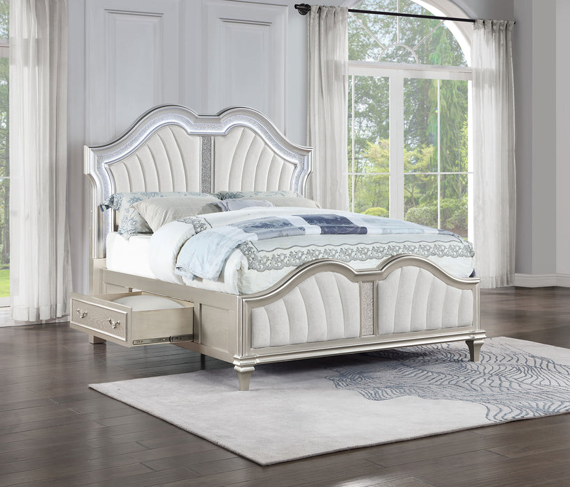 Evangeline California King LED Storage Panel Bed Silver Oak