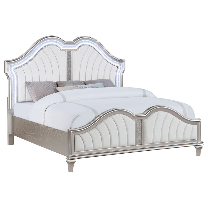 Evangeline Wood Queen LED Panel Bed Silver Oak