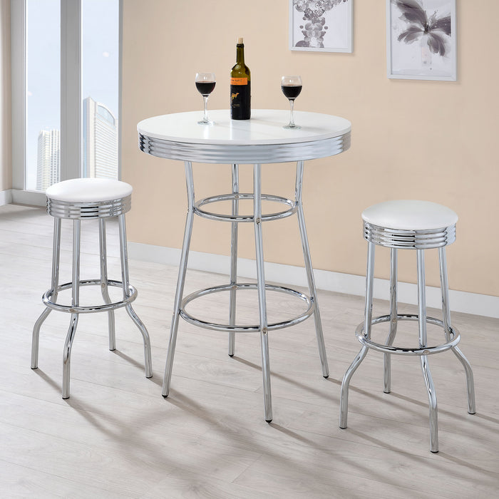 Retro Upholstered Metal Swivel Bar Stool White (Set of 2)