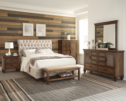 Devon 4-piece Queen Bedroom Set Beige and Burnished Oak