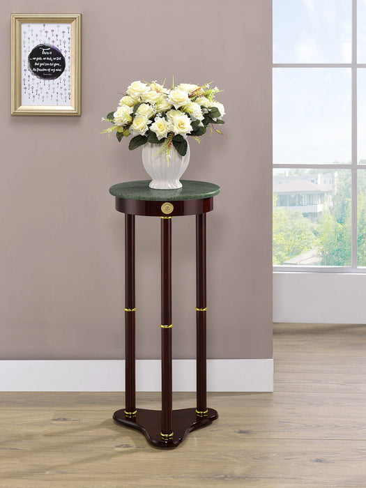 Edie Round Marble Top Accent Side Table Merlot