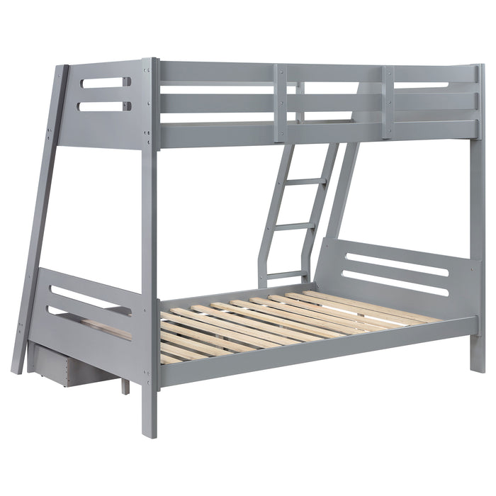 Trisha 2-drawer Wood Twin Over Full Bunk Bed Grey