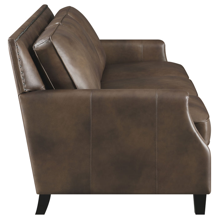 Leaton Upholstered Recessed Arm Sofa Brown Sugar