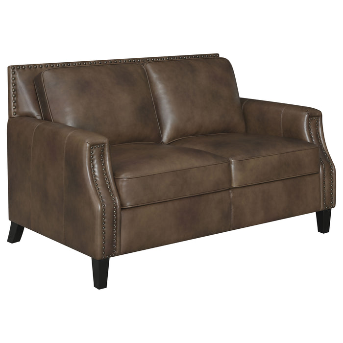 Leaton Upholstered Recessed Arm Loveseat Brown Sugar