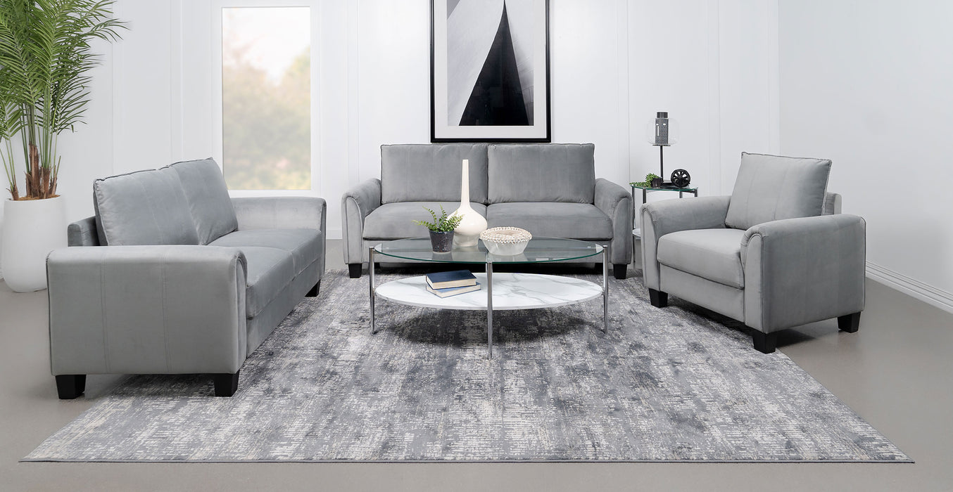 Davis 3-piece Upholstered Rolled Arm Sofa Grey