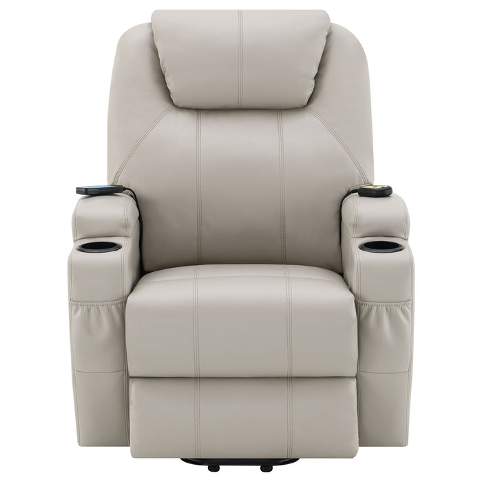 Sanger Upholstered Power Lift Recliner Chair with Massage Champagne