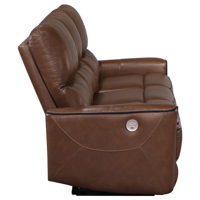 Greenfield Upholstered Power Reclining Sofa Saddle Brown