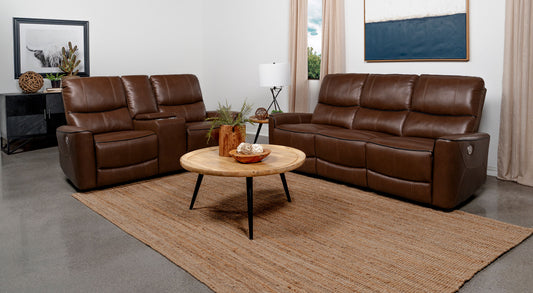 Greenfield 2-piece Power Reclining Sofa Set Saddle Brown