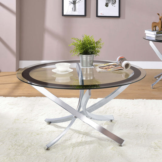 Brooke Round Glass Top Coffee Table Metal Base Chrome