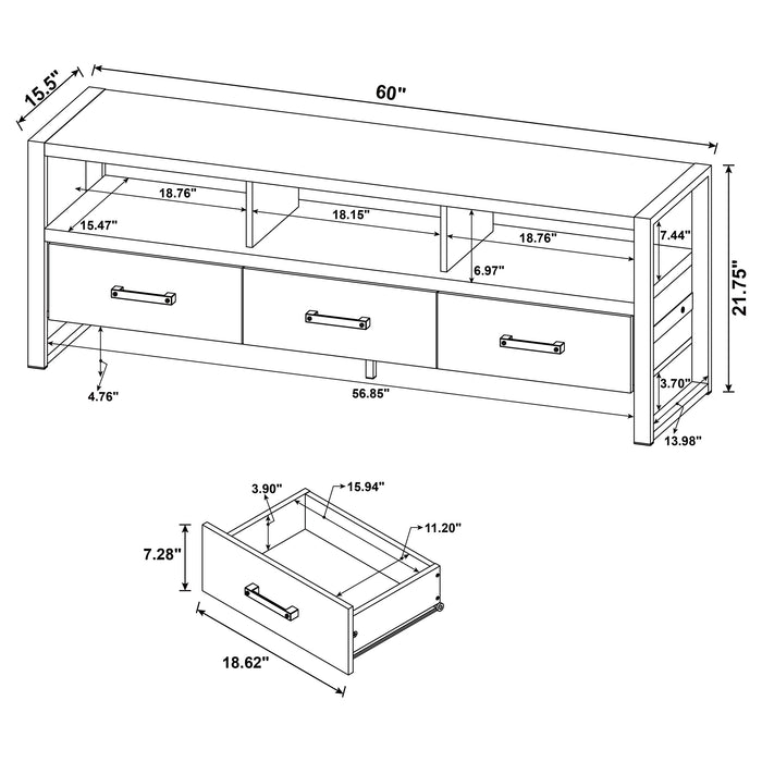 James 3-drawer Engineered Wood 60" TV Stand Dark Pine