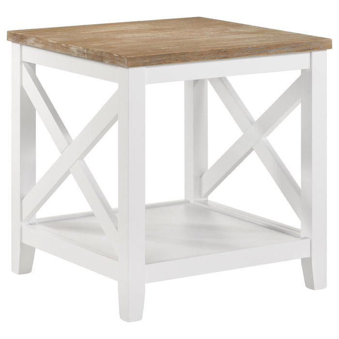 Hollis Square Wood End Table With Shelf Brown and White