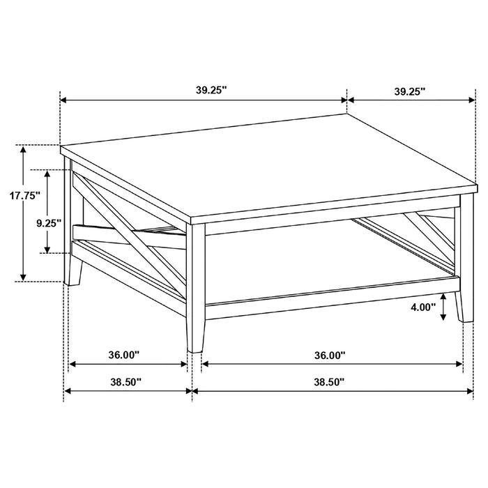 Hollis Square Wood Coffee Table With Shelf Brown and White