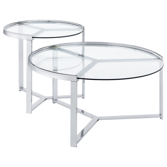 Delia 2-Piece Round Glass Top Nesting Coffee Table Chrome