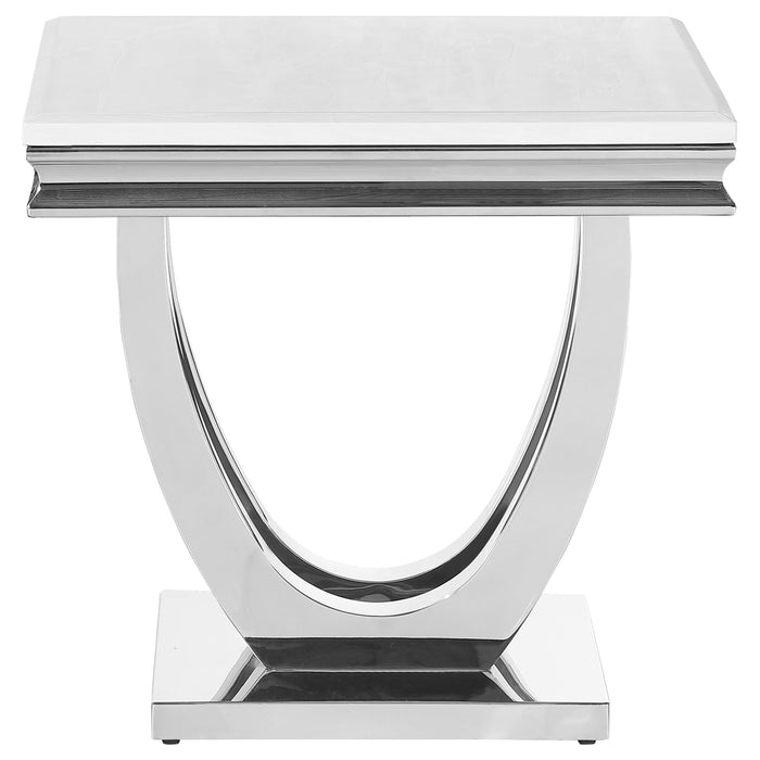 Kerwin Square Stone Top End Table White and Chrome