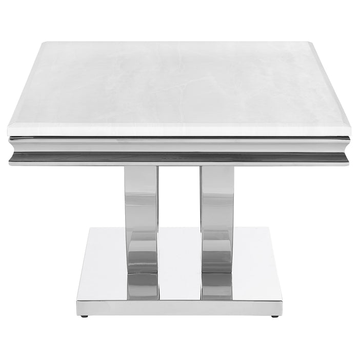 Kerwin Rectangular Stone Top Coffee Table White and Chrome