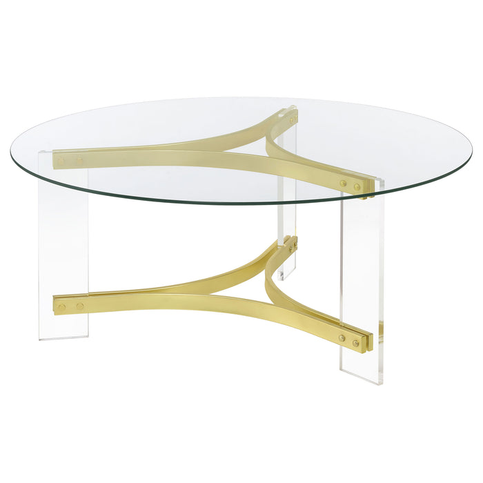 Janessa Round Glass Top Acrylic Leg Coffee Table Matte Brass