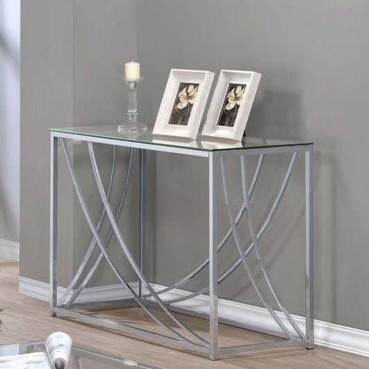 Lille Glass Top Entryway Sofa Console Table Accents Chrome