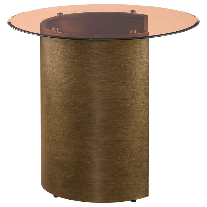 Morena Round Tawny Glass Top Side End Table Brushed Bronze