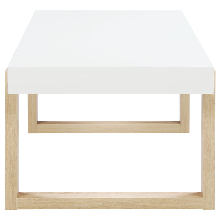 Pala Rectangular Coffee Table White High Gloss and Natural